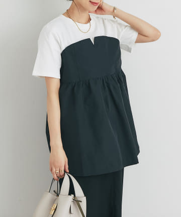 un dix cors(アンディコール) 《スタイルアップ効果◎》ドッキング切替Tシャツ
