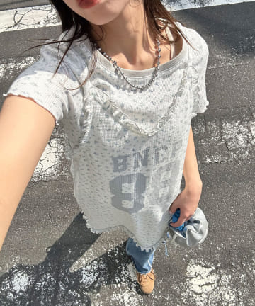 CIAOPANIC(チャオパニック) Tee付きフラワーワッフルチュニックキャミワンピース