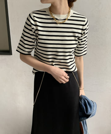 5分袖ニットTEE
