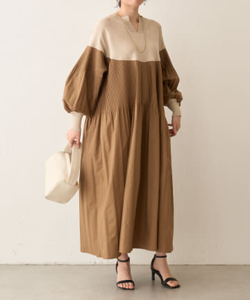 Jena　espace merveilleux(ジェナ　エスパスメルヴェイユ) ニットドッキングプリーツワンピース