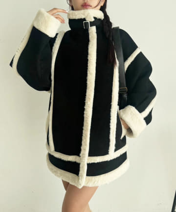 one after another NICE CLAUP(ワンアフターアナザー ナイスクラップ) フェイクムートンロングジャケット