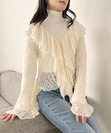 one after another NICE CLAUP(ワンアフターアナザー ナイスクラップ) 【2点セット】レースブラウス×ハイネックニットアンサンブル