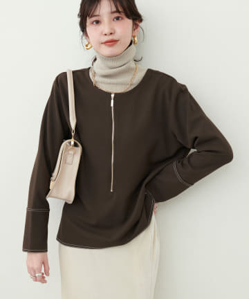 natural couture(ナチュラルクチュール) 【mamamo】配色ステッチ２WAYトップス