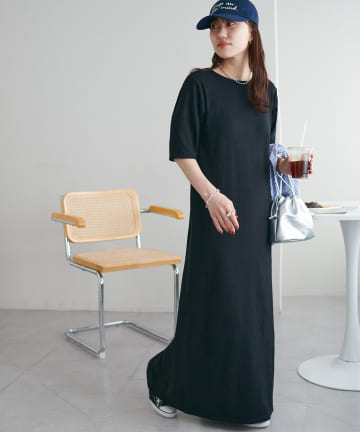 【WEB限定】カットリブ5分袖ワンピース