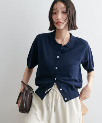 【高見え/幅広いテイストに〇】サラモチ衿付き半袖カーディガン《WEB限定カラーあり》