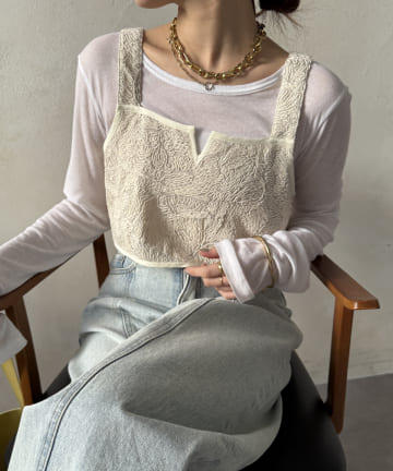 DOUDOU(ドゥドゥ) 【WEB限定】刺繍レースキャミビスチェ
