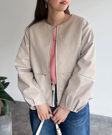 Chez toi(シェトワ) 袖ボリューム合皮ブルゾン