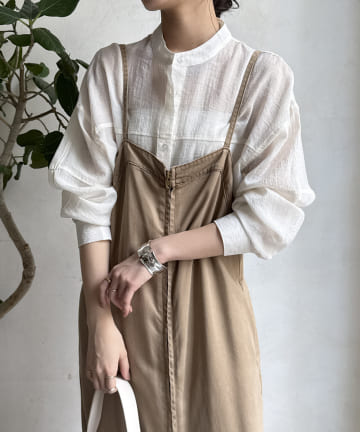 DOUDOU(ドゥドゥ) 【WEB限定】切替バンドカラーシャツ