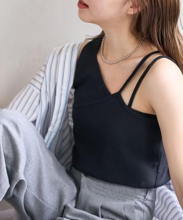 【WEB限定】ワンショルレイヤードカップ付タンクトップ