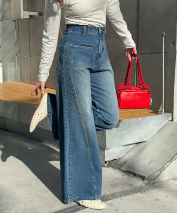 【cian denim/シアンデニム】スプリットフロントワイドデニム#002