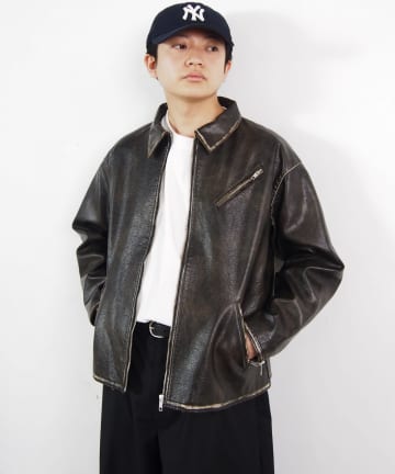 ヴィンテージライクボンディングフェイクレザージャケット