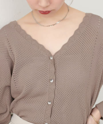 NICE CLAUP / OLIVE des OLIVE OUTLET(ナイスクラップ  / オリーブ デ オリーブ アウトレット) 【natural couture】メッシュ編みクリア釦長袖カーデ