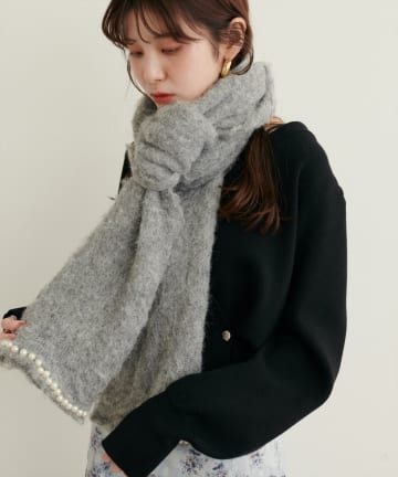 NICE CLAUP / OLIVE des OLIVE OUTLET(ナイスクラップ  / オリーブ デ オリーブ アウトレット) 【natural couture】パール付きブークレマフラー