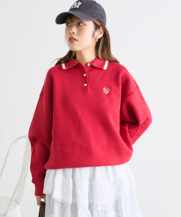 w closet(ダブルクローゼット) 刺繍ポロニット