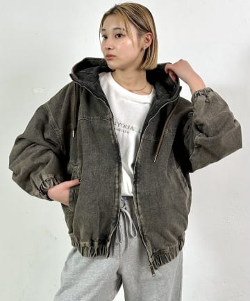 【UNISEX/ユニセックス】ヴィンテージライクデニムフードジップブルゾン