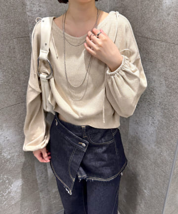 [mline]ショルダーリボン配色ニット