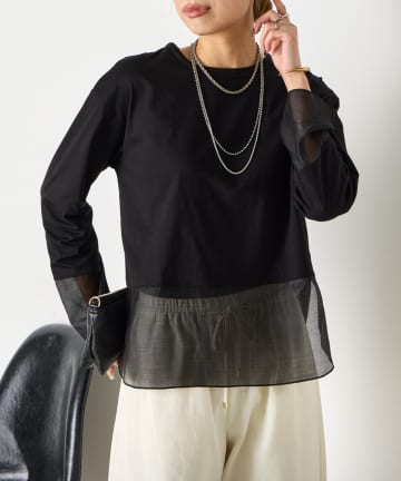 Jena　espace merveilleux(ジェナ　エスパスメルヴェイユ) 【ご好評の為再入荷！】裾袖口切替シアーカットソー