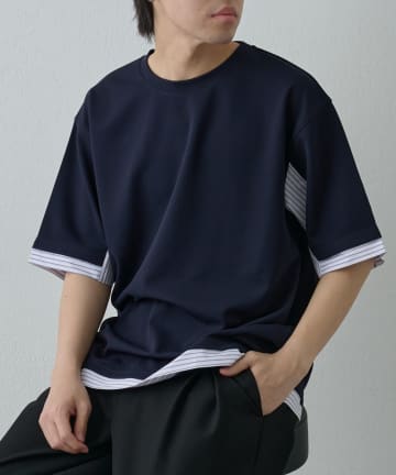 ストライプフハク切替半袖T