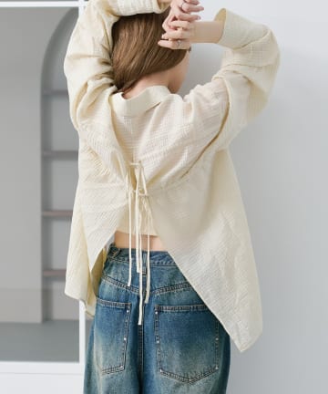 【新サイズ追加/2サイズ展開/WEB先行サイズ】ギンガムバックリボンシャツ