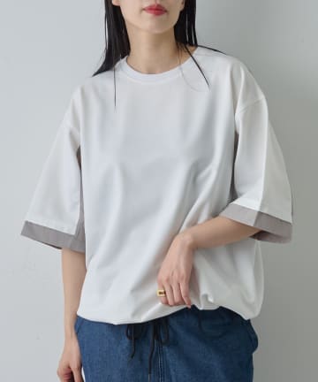 ポンチフハク切替クルーネックTシャツ