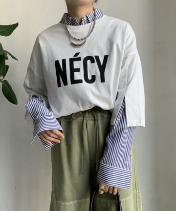 DOUDOU(ドゥドゥ) NECYロゴ袖スリットTEE