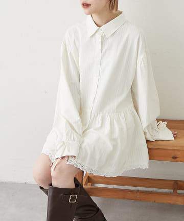 w closet(ダブルクローゼット) ストライプミニワンピースシャツ