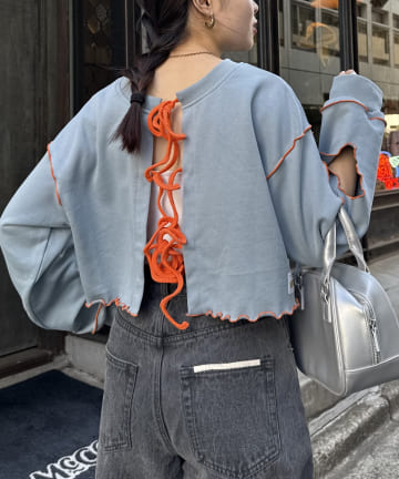 CIAOPANIC TYPY(チャオパニックティピー) 【HELLO.SANFRANCISCO】カットアウト配色リブショート丈スウェット