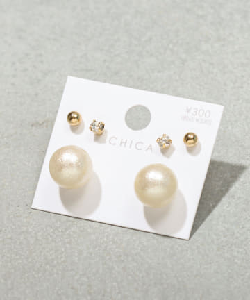 メタルパールピアス6個セット