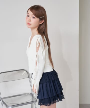 袖リボンニット