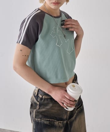 【入荷禁止】ラグランクロスラインストーン半袖TEE