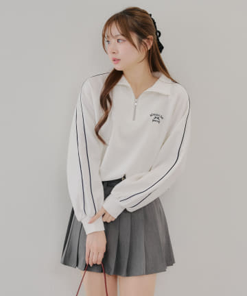 NICE CLAUP / OLIVE des OLIVE OUTLET(ナイスクラップ  / オリーブ デ オリーブ アウトレット) 【春の新作】【OUTLET限定】袖レースハーフZIPジャージ
