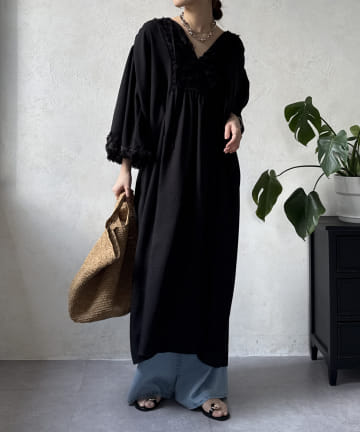【WEB限定】異素材切替スキッパーワンピース