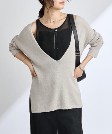 RIVE DROITE(リヴドロワ) 【マイナス3kg】ペーパーヤーンプランジネックニット