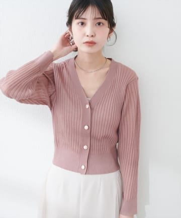 natural couture(ナチュラルクチュール) リブシアーニットカーデ