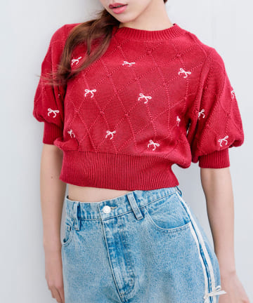 【WEB限定/リバイバル】リボン刺繍ニット
