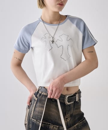 WHO’S WHO gallery(フーズフーギャラリー) ラグランクロスライン半袖TEE