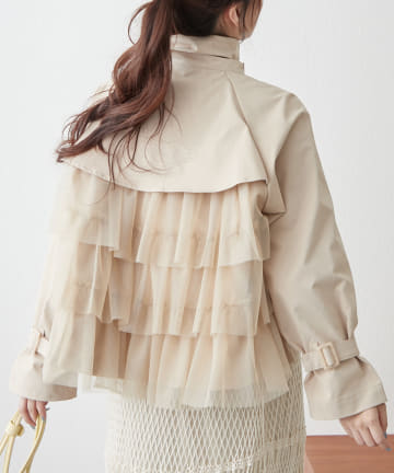 NICE CLAUP / OLIVE des OLIVE OUTLET(ナイスクラップ  / オリーブ デ オリーブ アウトレット) 【後ろ姿も可愛い】【優勝春アウター】バックチュールフリルショートジャケット