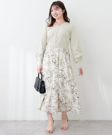 natural couture(ナチュラルクチュール) 【canami】前後2way花柄ドッキングニットワンピース