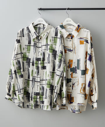 NICE CLAUP / OLIVE des OLIVE OUTLET(ナイスクラップ  / オリーブ デ オリーブ アウトレット) 【2025春の新作】シワ寄りづらいアート柄シャツ