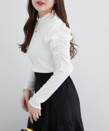 NICE CLAUP / OLIVE des OLIVE OUTLET(ナイスクラップ  / オリーブ デ オリーブ アウトレット) 【春の新作】配色メローパワショルリブトップス