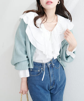 natural couture(ナチュラルクチュール) ラッフルレース衿チュニックブラウス