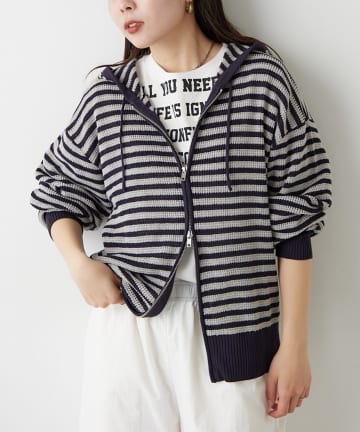 【UNISEX】麻タッチボーダーメッシュパーカー