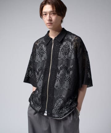 Lui's(ルイス) クロシェ編み半袖ZIPシャツ