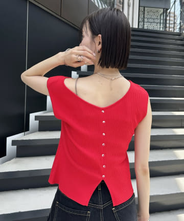 OUTLET(アウトレット) 【mystic】ボタンニットノースリ