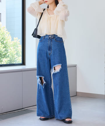 【Kastane】クラッシュデニムワイドパンツ