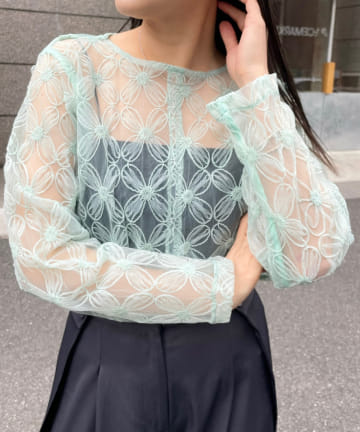 OUTLET(アウトレット) 【mystic】レースシアーブラウス