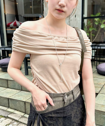 OUTLET(アウトレット) 【mystic】オフショルギャザートップス