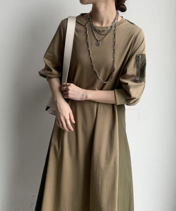 【WEB限定】ミリタリー異素材切替ワンピース