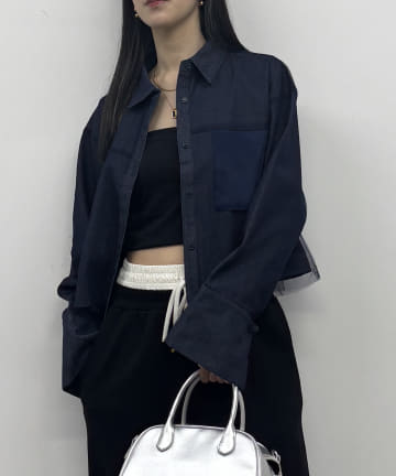 -goocy-(グーシー) デニムチュール被せショートシャツ