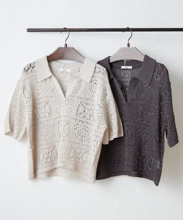 NICE CLAUP / OLIVE des OLIVE OUTLET(ナイスクラップ  / オリーブ デ オリーブ アウトレット) 【NAO】麻タッチかぎ針風スキッパー